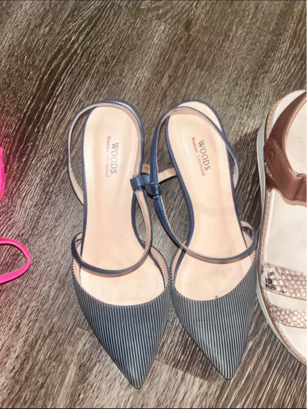 Navy Pointed Toe Slingback Flats